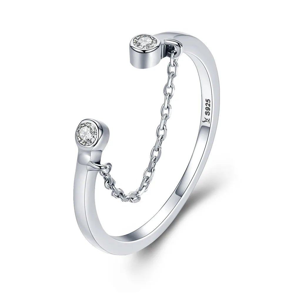 WOSTU Adjustable Rings Real 925 Sterling Silver Stackable Engagement Zircon Open Size Rings For Women Female Original Jewelry