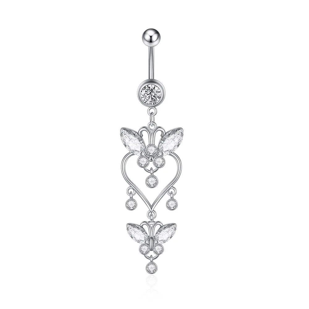 Trendy Angel Belly Button Rings Stainless Steel Zircon Butterfly Navel Piercing Surgical for Women Body Belly Jewelry Pendant