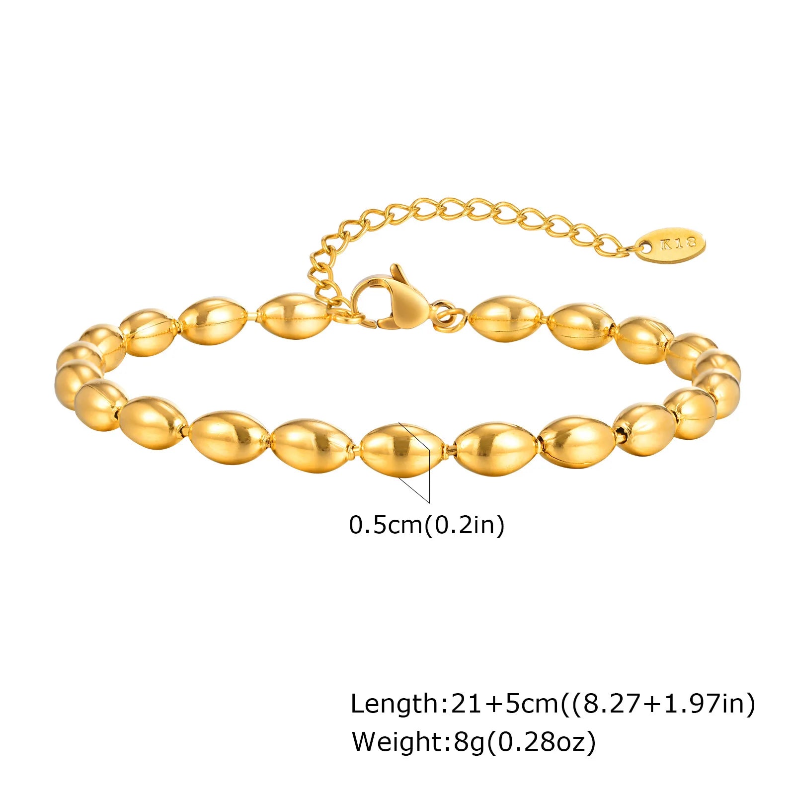 Beaed Ball Anklet Bracelet for Women, Waterproof Adjustable Link, 3mm 5mm Stainless Steel Stackable Gold Plated Anklet Jewelry