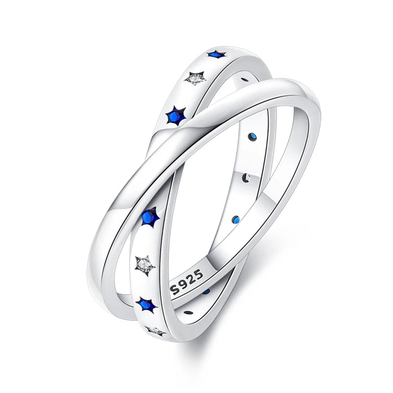 Women's 925 Sterling Silver Geometric Overlapping Zircon Classic Design Rings Anniversary Birthday Engagement Fine Jewelry