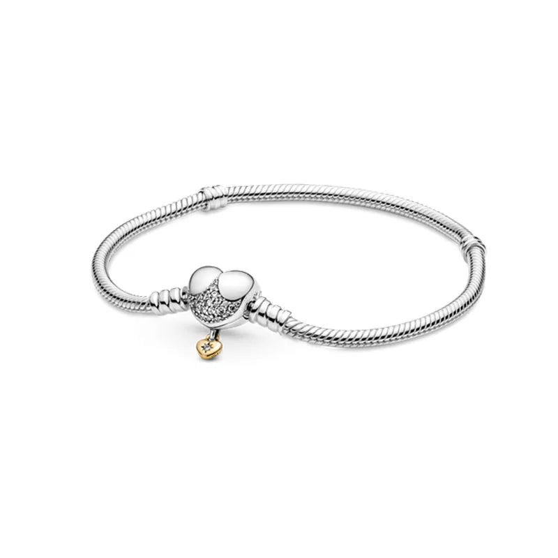 925 Silver European Heart Star Clasp Clip Snake Chain Size 16-21cm Bracelet Bangles Jewelry Accessories Charm