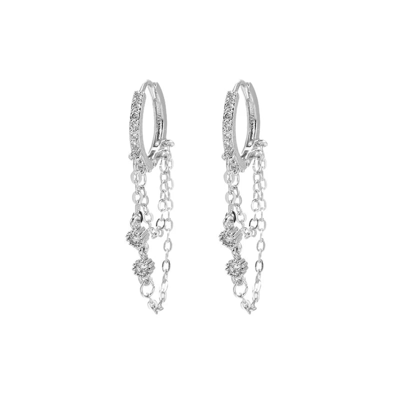 2PCS New Fashion Gold Color Crystal Zirconia Chain Hoop Earrings Women Small Pendant Star Ear Cartilage Earring Piercing Jewelry