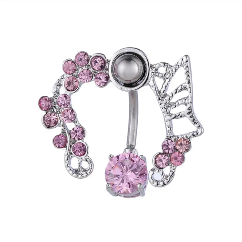 1PCS Stainless Steel CZ Belly Button Piercing Heart Navel Barbell Jewelry Butterfly Belly Button Ring Sexy Navel Ring For Women