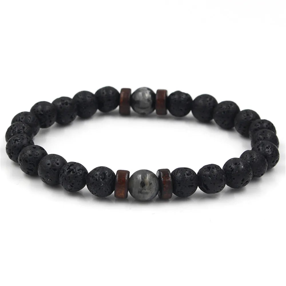Volcanic Rock Stone Bracelet For Men Wooden 8MM Aromatherapy Lava Beads Bangle Tibetan Buddha Wrist Chain Women Jewelry