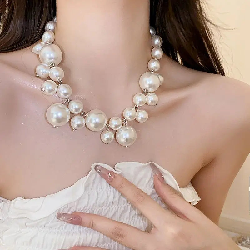 Yupsk Luxury Twining Pearl Choker Necklaces for Women Geometric Necklaces Weddings Bride Jewelry Accessories