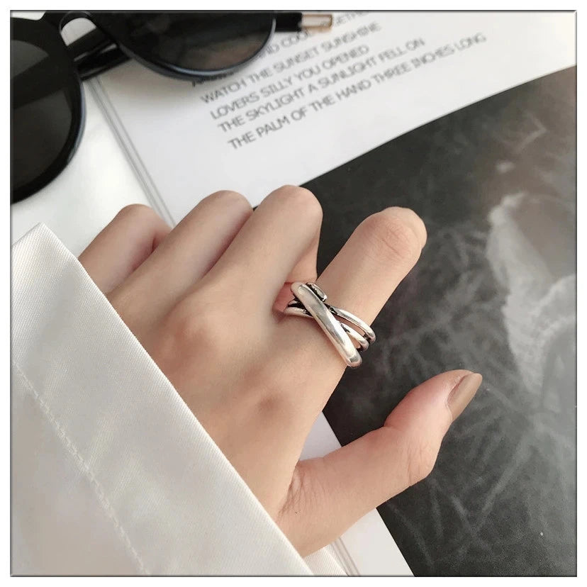 VENTFILLE 925 Sterling Silver Finger Rings New Fashion Creative Cross Hollow Chain Geometric Party Jewelry Gifts