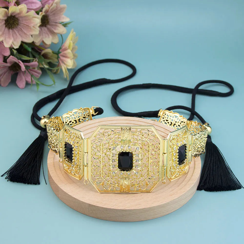 Sunspicems Gold Color Morocco Caftan Belt Hand Rope Chain Tassels Arabic Women Wedding Jewelry Bridal Dress Charm Waist Bijoux