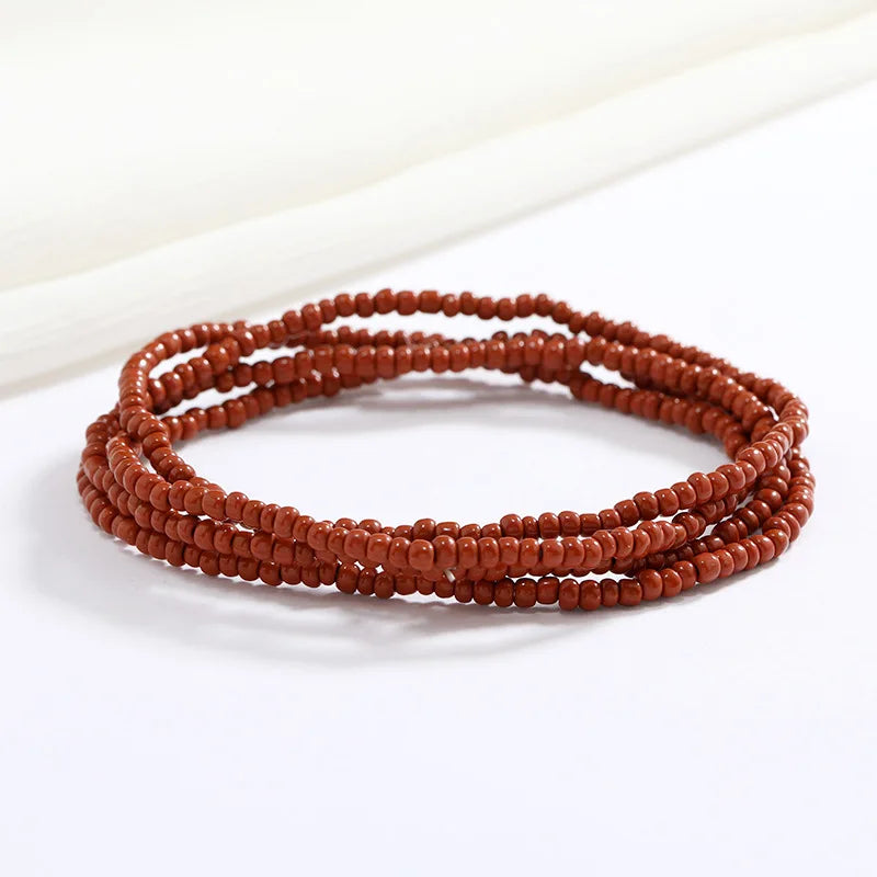 Women New Simple Fashion Hand Beaded Chain Glass Beaded Body Chain All-match Color Elastic Waist Chain BD7052