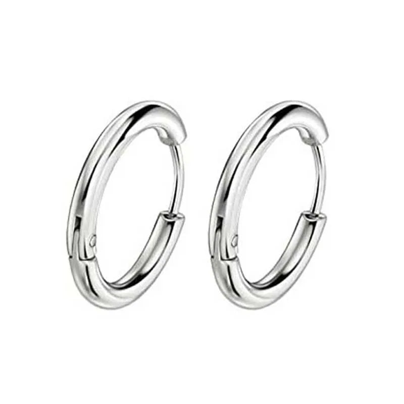 1 pairs Unisex Punk Hypoallergenic Stainless Steel Small Round Hinged Hoop Earrings Set for Men and Women 8mm/10mm/12mm Sizes