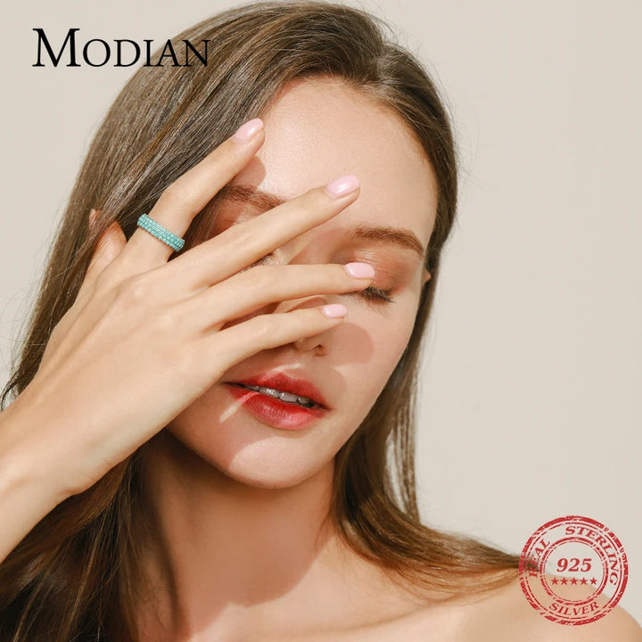 MODIAN Genuine 925 Sterling Silver Luxury Turquoise Finger Rings For Women Vintage Retro Bohemian Style Rings Fine Jewelry Anel