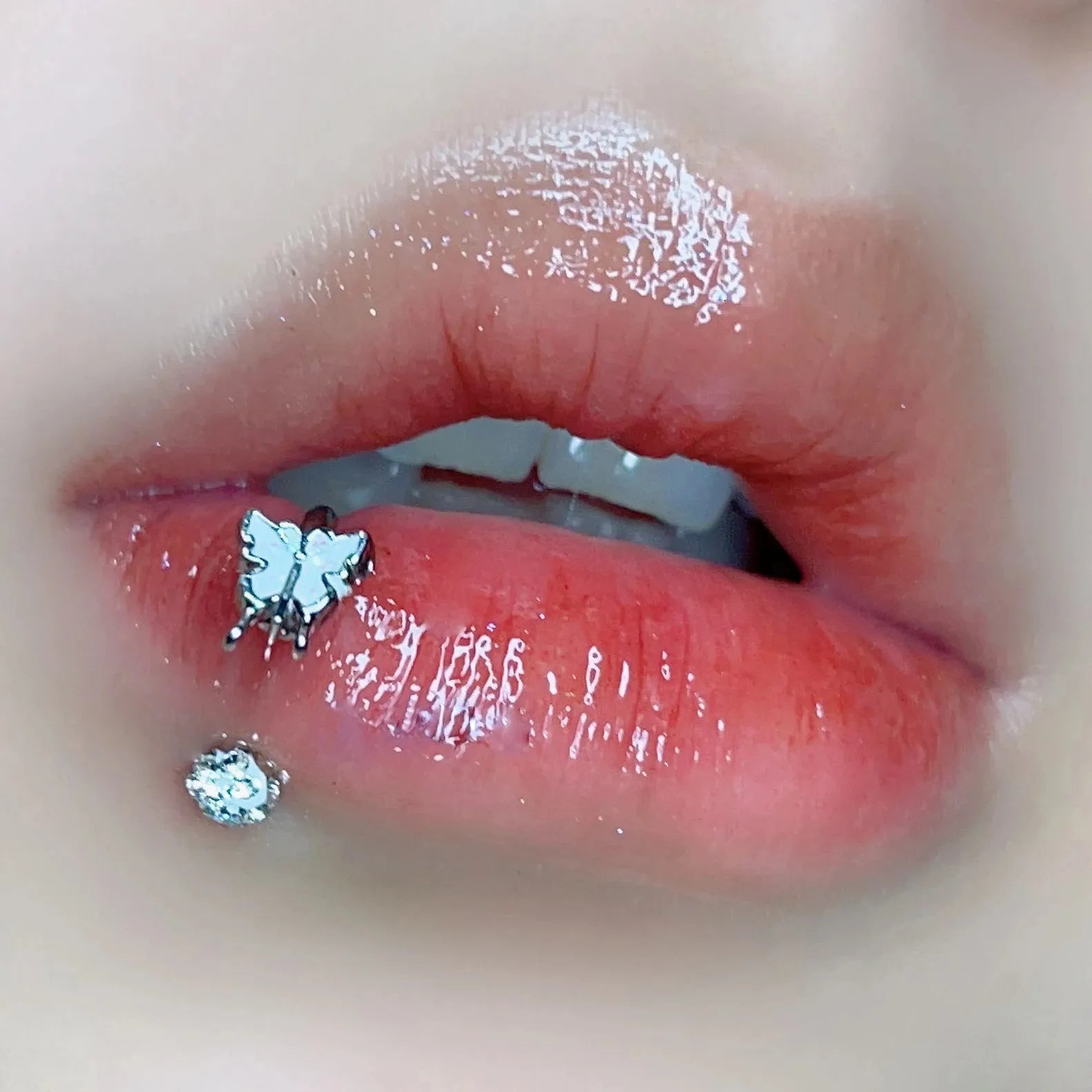 1pc Crystal Butterfly Labret Piercing Lip Ring C Shape Stainless Steel Ins Sweet Cool Y2K Girl Piercing Cartilage Body Jewelry