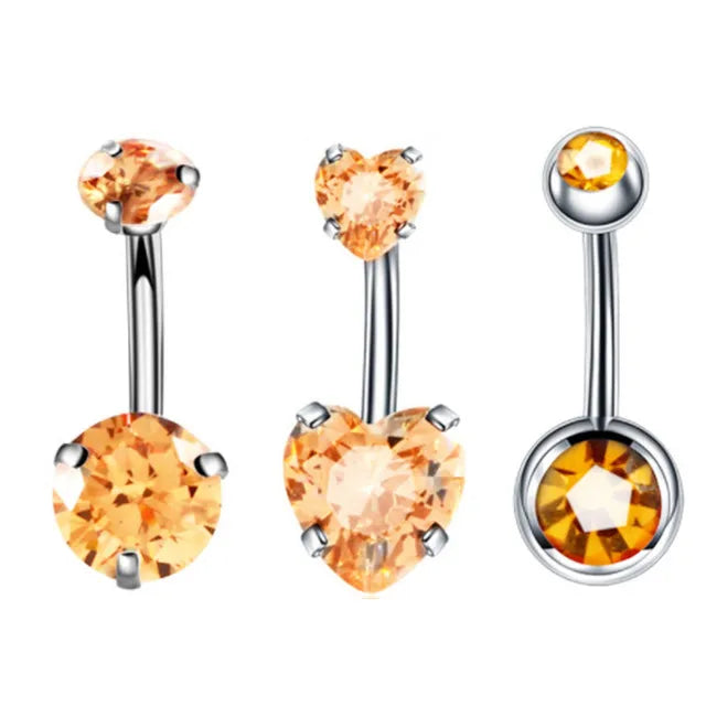 3PCS Heart Crystal Belly Button Piercing Jewelry Set Red Cz Navel Piercing Bulk Flower Belly Rings Pack Piercing Ombligo Lote