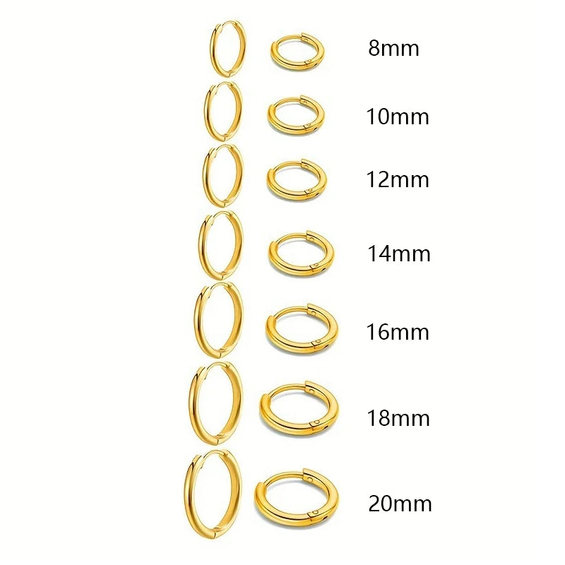 7Pairs/Kit Stainless Steel Huggies Hoop Earrings Multiple Sizes Unisex Sexy Ear Cartilage Piercing Jewelry Wholesale