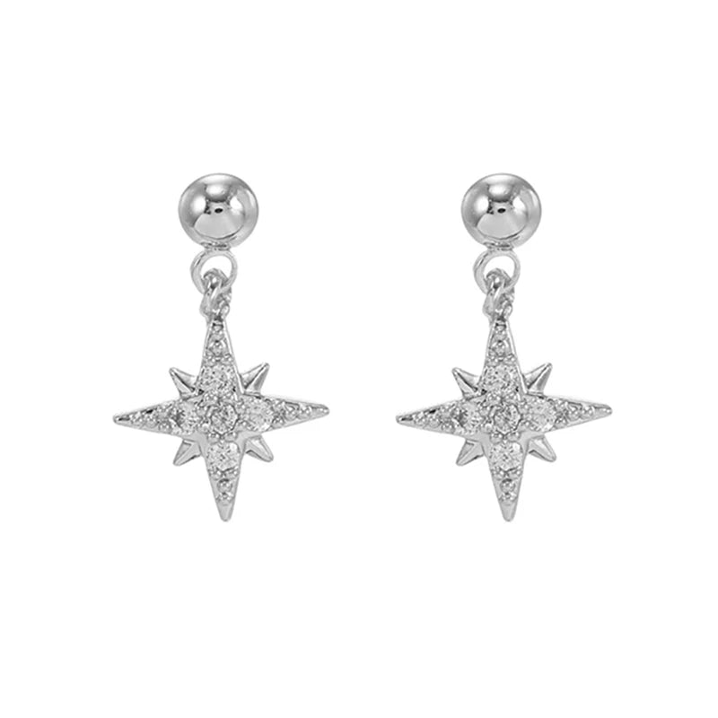 2PCS New Fashion Gold Color Crystal Zirconia Chain Hoop Earrings Women Small Pendant Star Ear Cartilage Earring Piercing Jewelry