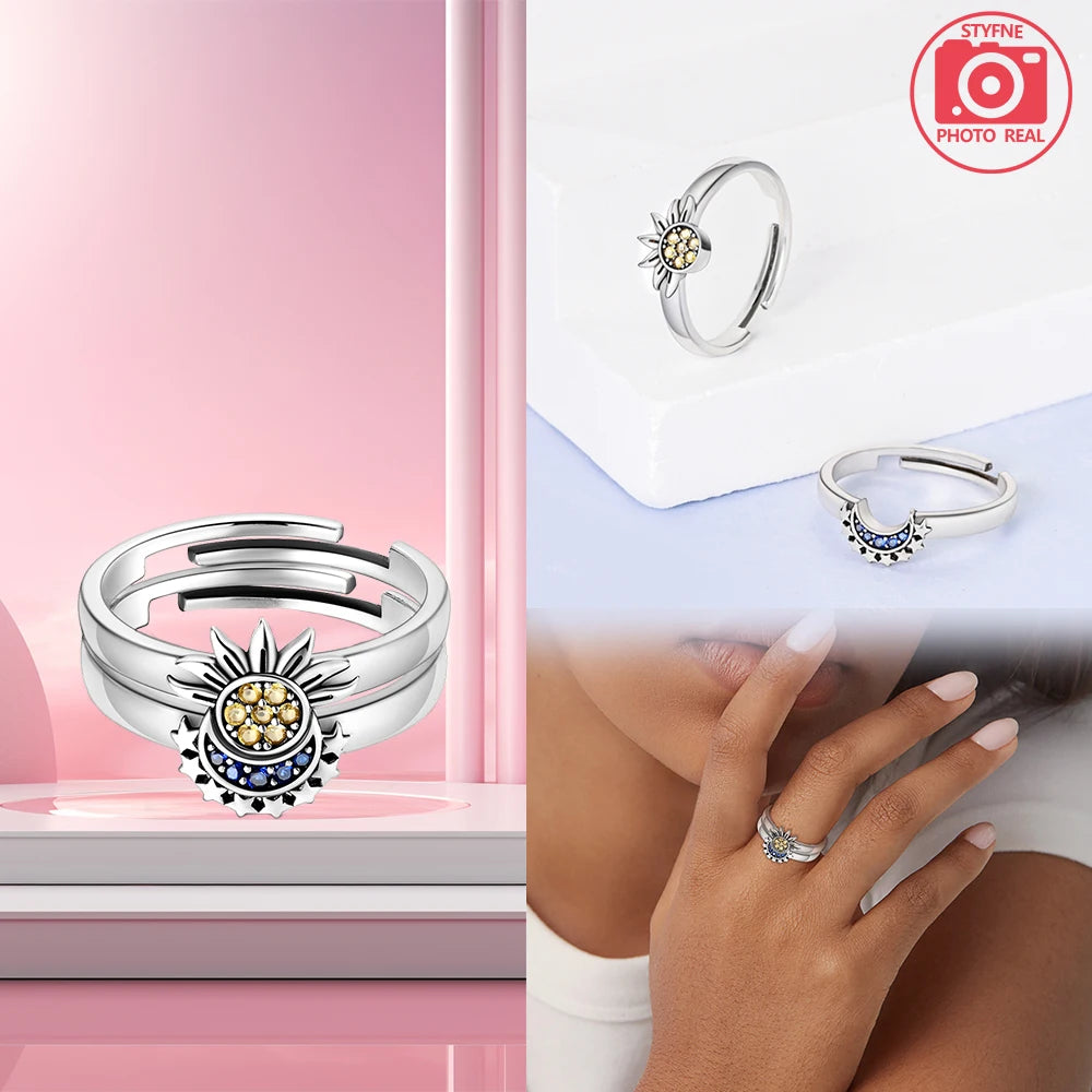925 Sterling Silver Ring Elegant with For Women Sunflower Sun Combo Ring Band Perfect Gift for Special Occasions