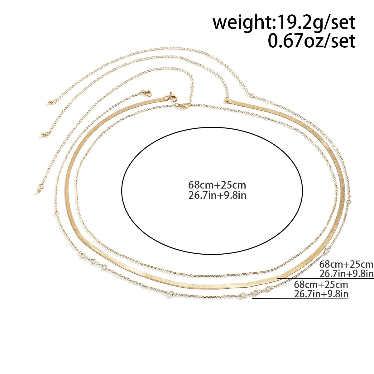 3pcs/set Boho Crystal Chain Belly Waist Chain for Women Simple Punk Gold Color Flat Snake Chain Bikini Body Jewelry Gifts 2024