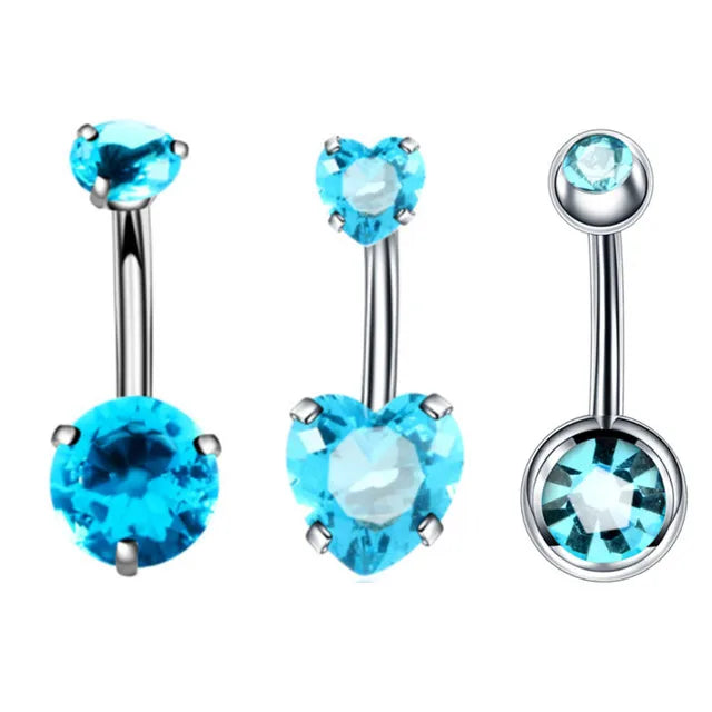 3PCS Heart Crystal Belly Button Piercing Jewelry Set Red Cz Navel Piercing Bulk Flower Belly Rings Pack Piercing Ombligo Lote