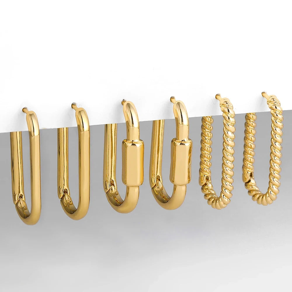 3 Pair/set Dainty Gold Color Geometric Circle Small Hoop Earrings for Women Statement Beads Twist Huggie Earring Fashion Jewelry