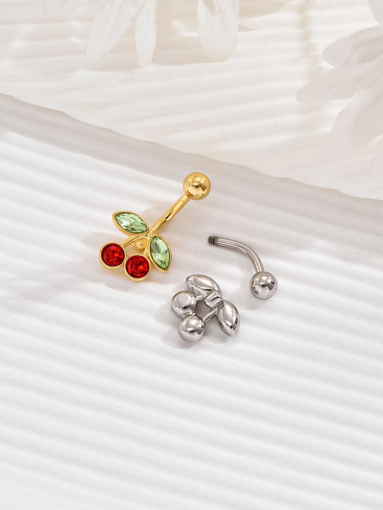 14G Cute Surgical Steel Plated 18K Gold Cherry Belly Button Ring for women Body Belly Piercing Fruit Navel Belly Button Rings