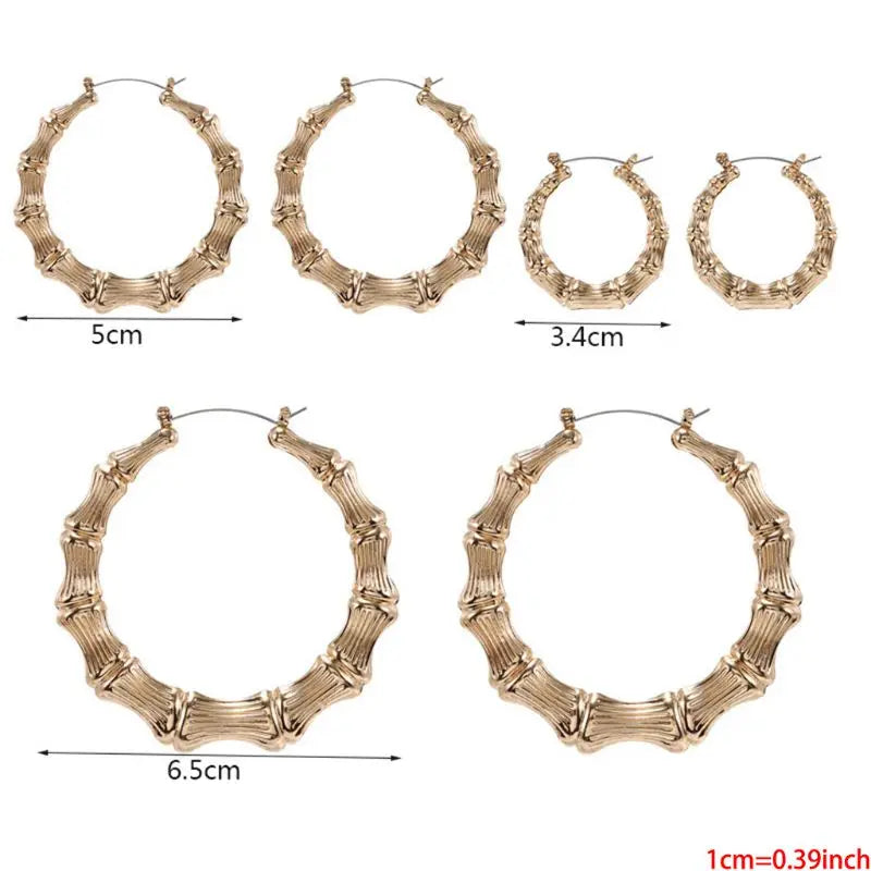 Punk Earrings Sliver Gold Color Big Bamboo Circle Hoop Earrings Large Celebrity Earrings Hoops Jewelry Charms for Women