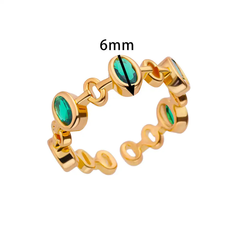 Mini Zircon Green Rings For Women Stainless Steel Gold Color Adjustable Finger Ring Engagement Wedding Christmas Jewelry Gift