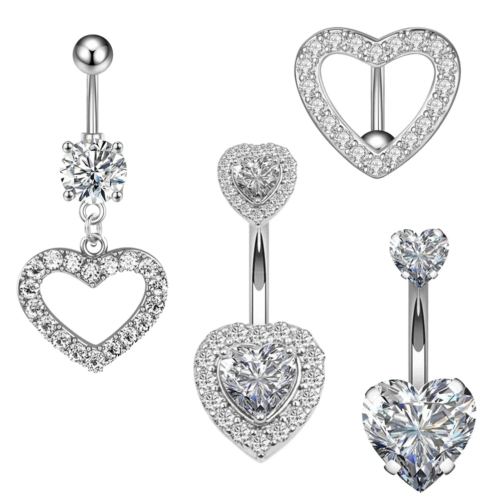 3-5pcs/Lot Belly Button Ring Sets Heart Butterfly Flower Dangled Belly Piercing Nombril 14G Curved Navel Rings Jewelry for Women