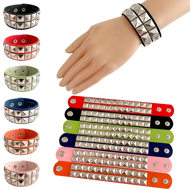 2023 New Gothic Punk Unisex PU Leather Bracelet Multilayers Rock Spikes Rivet Chains Bracelet For Women Men' Friends Jewelry