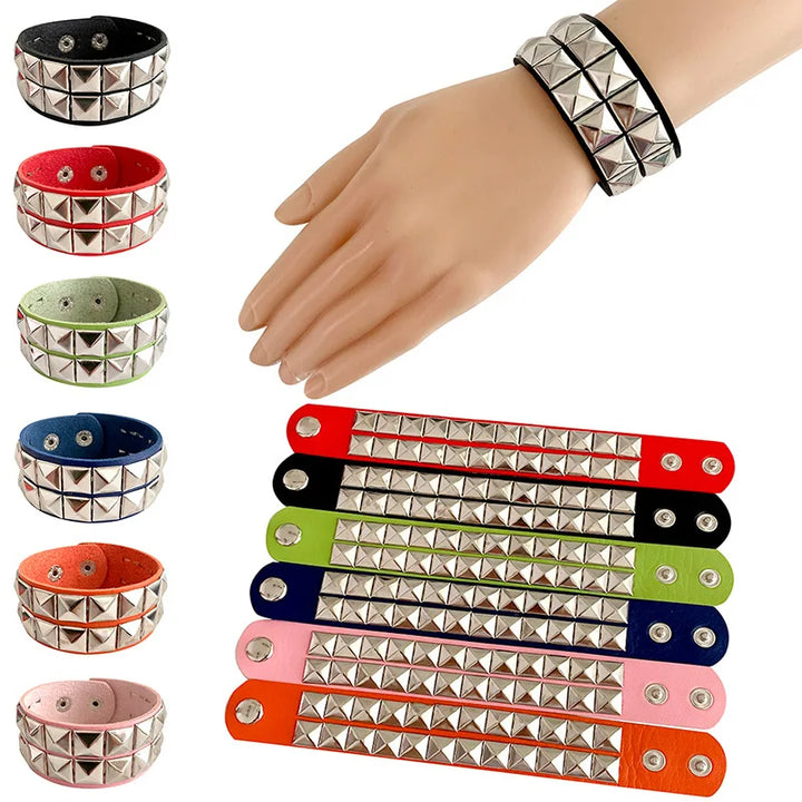 2023 New Gothic Punk Unisex PU Leather Bracelet Multilayers Rock Spikes Rivet Chains Bracelet For Women Men' Friends Jewelry