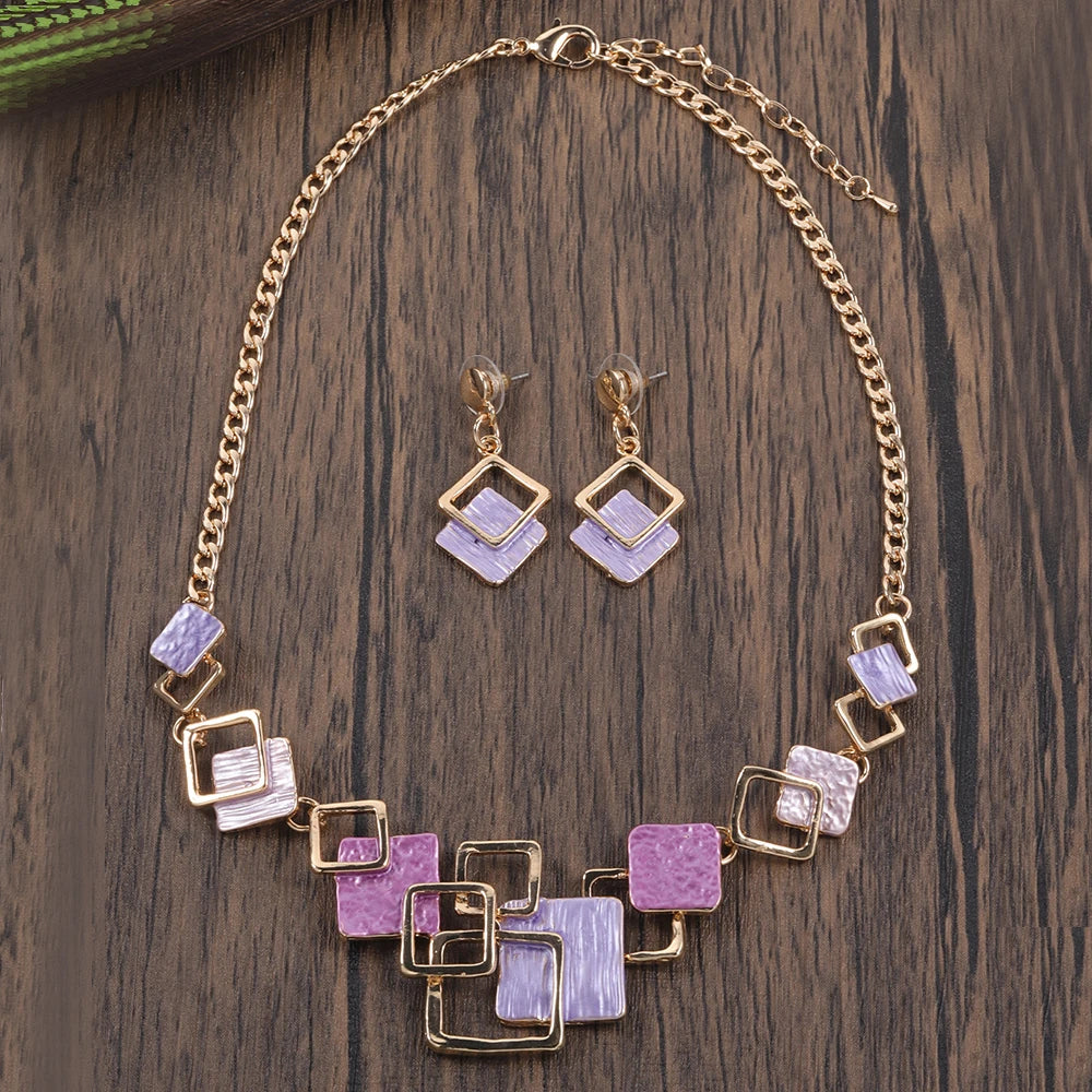 Fashion Simple Drip Oil Geometric Jewelry Sets for Women Accessories New Trendy Necklace and Earrings Set Daily Party Prom Gift