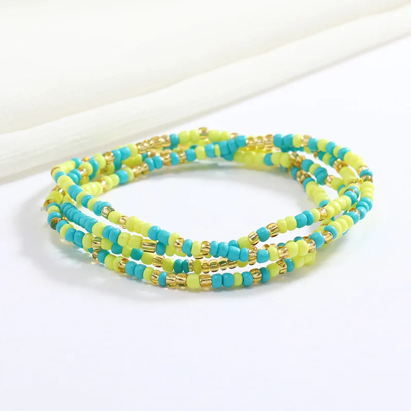 Women New Simple Fashion Hand Beaded Chain Glass Beaded Body Chain All-match Color Elastic Waist Chain BD7052