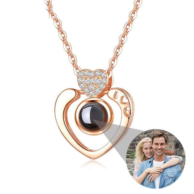 Custom Photo Necklace Projection Necklace with Picture I Love You 100 Languages Personalized Necklace Jewelry Gifts for Women