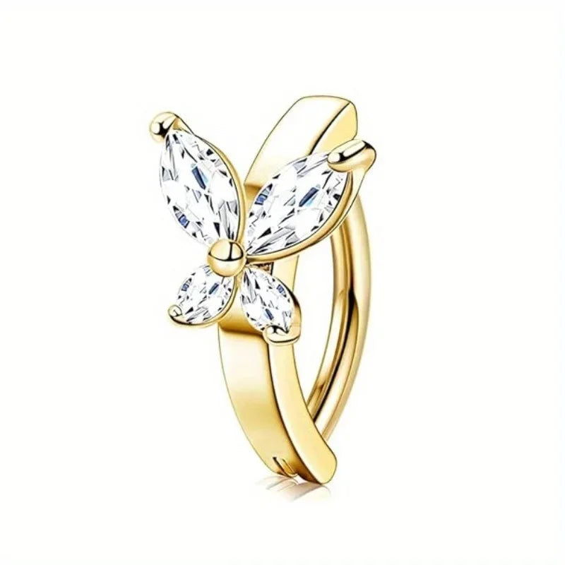 Bobisty 1PC Surgical Steel Belly Button Ring for Women CZ Heart Butterfly Simple Reverse Navel Rings Body Piercing Jewelry