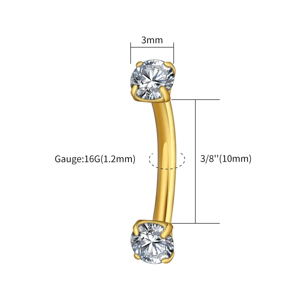 Right Grand ASTM F136 Titanium 16G CZ Cartilage Helix Daith Rook Earring Eyebrow Curved Barbell Labret Lip Piercing Body Jewelry
