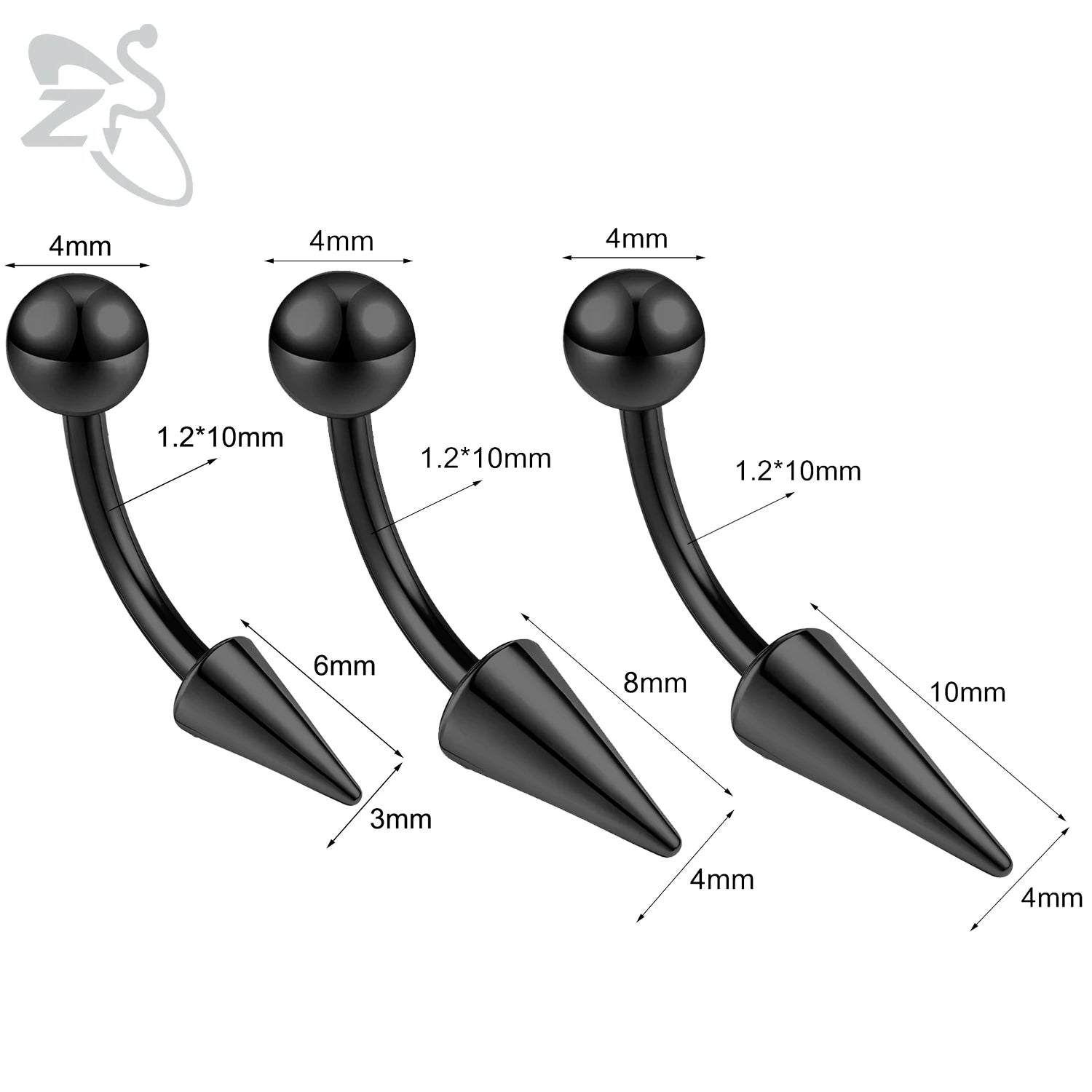 ZS 1PC 16G Long Spike Bridge Piercing Stainless Steel Eyebrow Ring Curved Barbell Cartilage Earring Punk Cone Labret Piercing