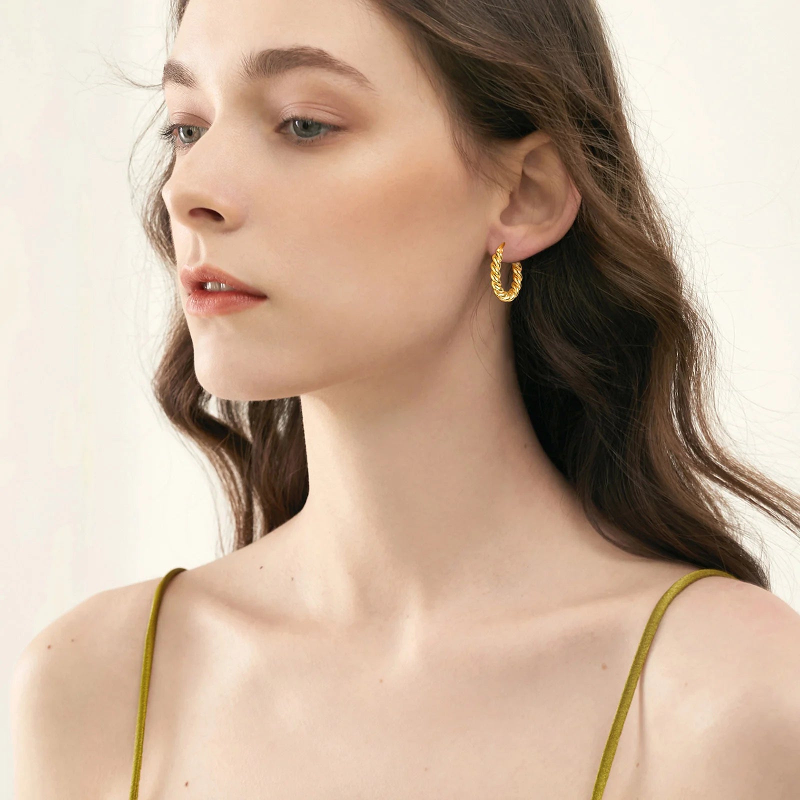 Circle Twisted Rope Hoops, Women's Huggie Earring, Stainless Steel Jewelry Waterproof