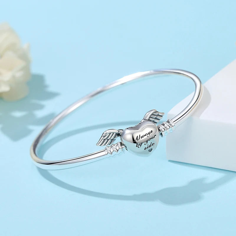 925 Sterling Silver Bracelets For Women Charms Beads Love Heart With Wings Clip Bangles Original DIY Luxury Jewelry