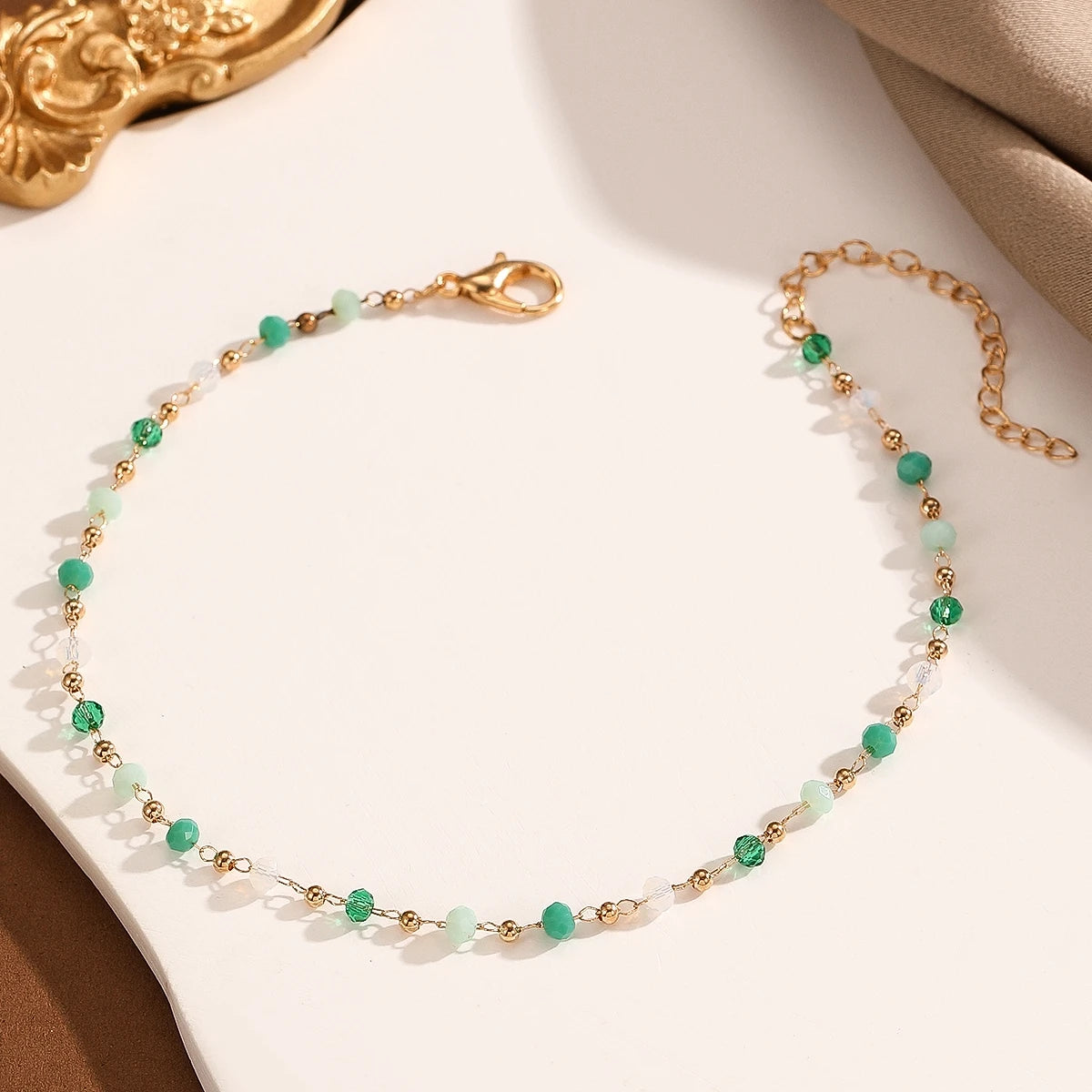 Kinitial Bohemian Women's Anklets Beads Stone Anklet Summer Beach Anklets On Foot Ankle Bracelets For Women Leg Chain