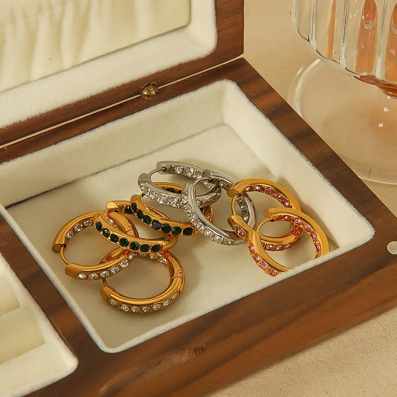 CARLIDANA Chic 18k Gold Plated Cubic Zirconia Stainless Steel Huggie Hoop Earrings High End Light Luxury Ins Popular Non Tarnish