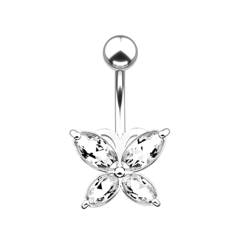 1PCS Stainless Steel CZ Belly Button Piercing Heart Navel Barbell Jewelry Butterfly Belly Button Ring Sexy Navel Ring For Women
