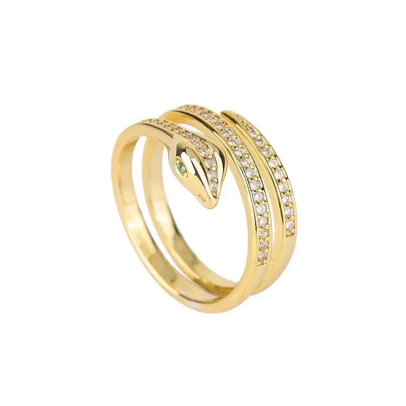 Fashion Winding Snake Rings For Women Men Punk Hip Hop Open Adjustable Gold Color Ring Stainless Steel Zircon Aesthetic Jewelry
