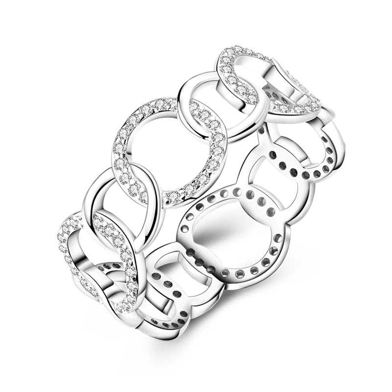 Women's 925 Sterling Silver Geometric Overlapping Zircon Classic Design Rings Anniversary Birthday Engagement Fine Jewelry