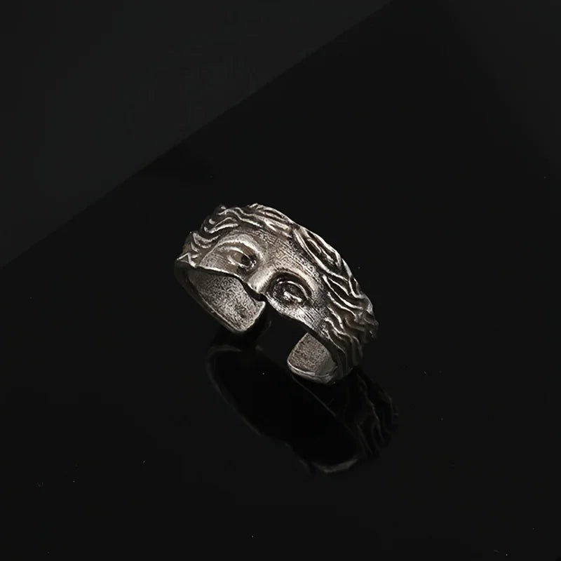 Rings For Men Creative Venus Mask Ring, Retro Thai Silver Relief With Adjustable Opening Ring Confessing Gift