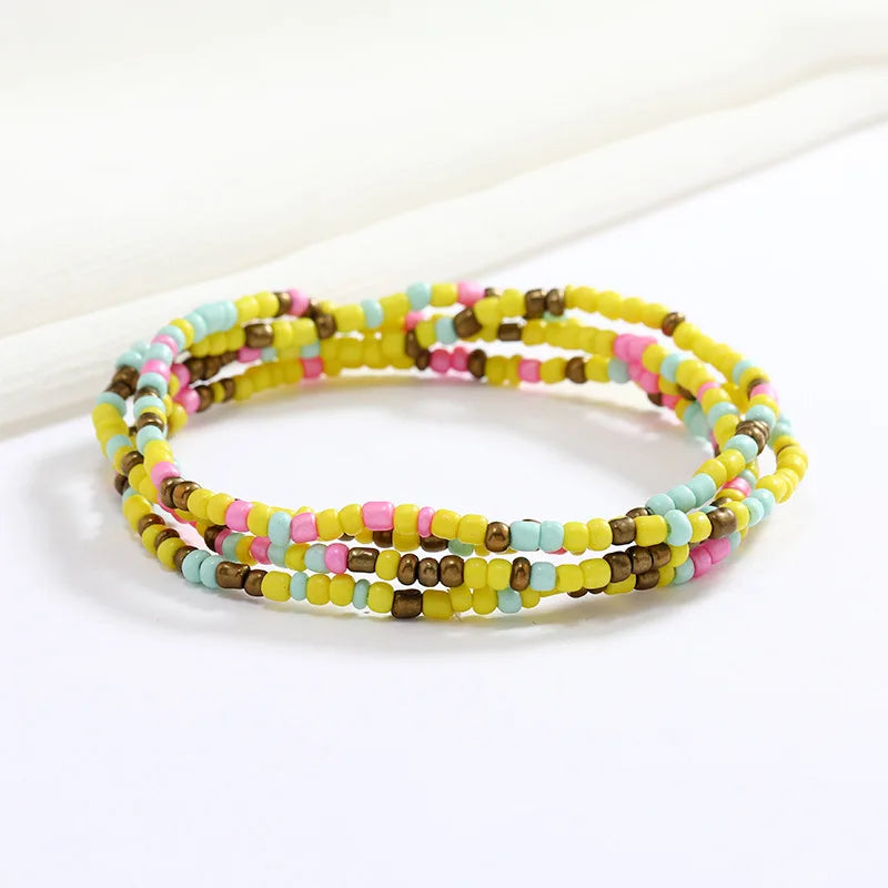 Women New Simple Fashion Hand Beaded Chain Glass Beaded Body Chain All-match Color Elastic Waist Chain BD7052