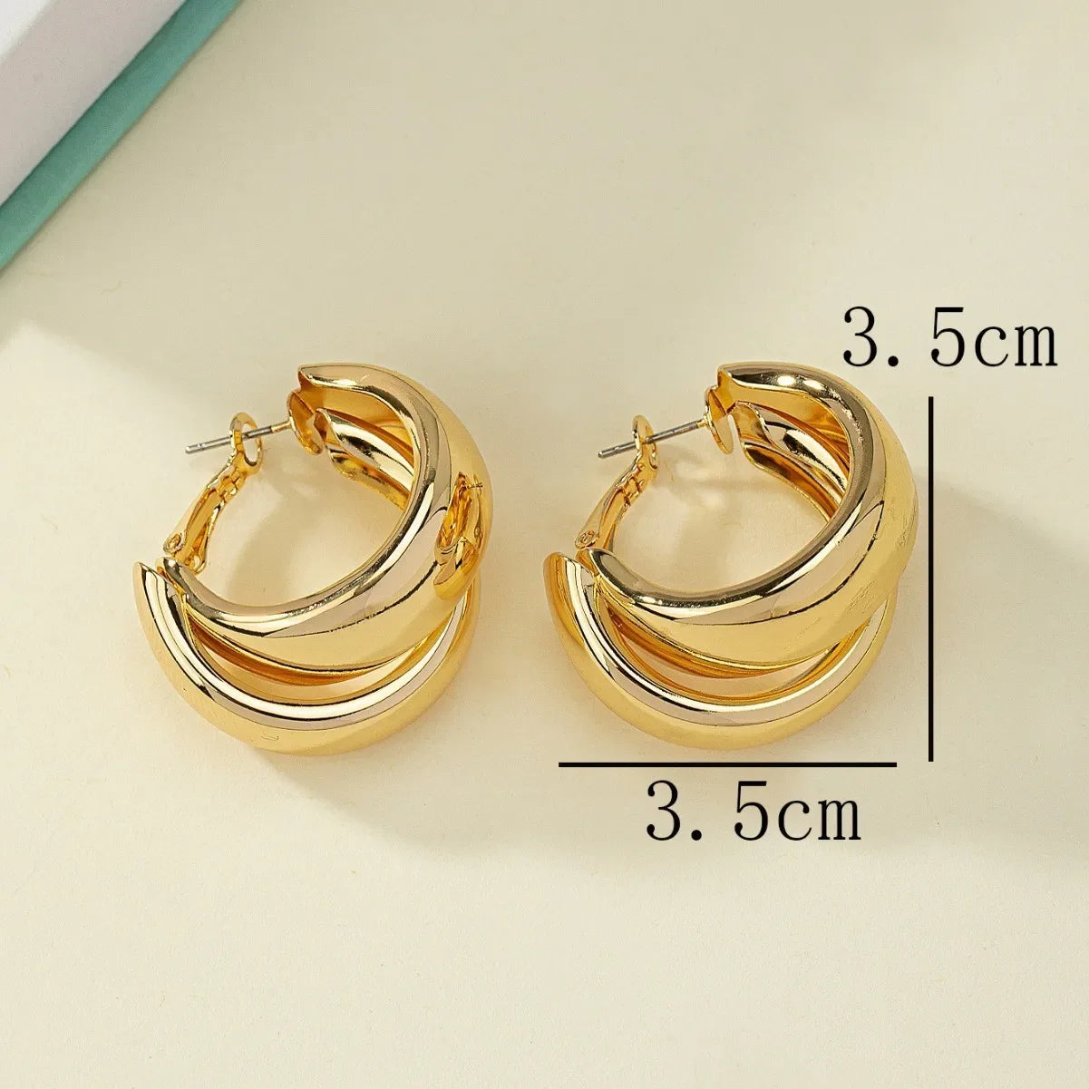 Stainless Steel Chunky Hoop Earrings for Women Girls Gold Color Double Ring Thick Geometric Drop Earrings Statement Jewelry Gift