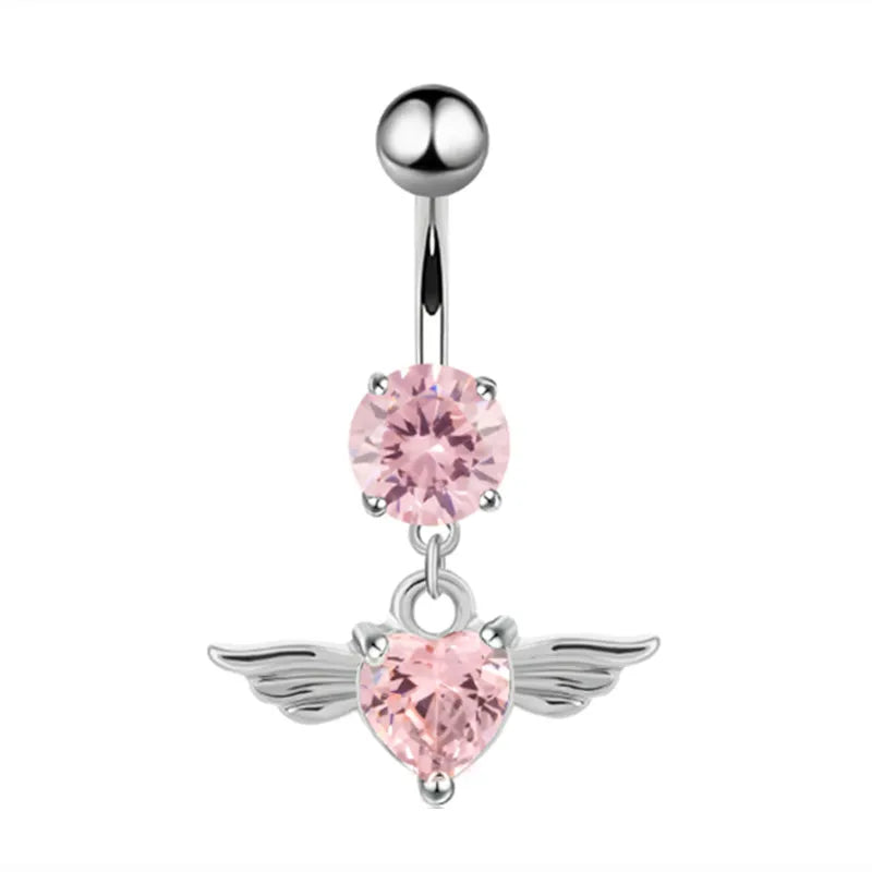 1PCS Stainless Steel CZ Belly Button Piercing Heart Navel Barbell Jewelry Butterfly Belly Button Ring Sexy Navel Ring For Women