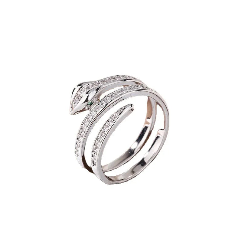 Fashion Winding Snake Rings For Women Men Punk Hip Hop Open Adjustable Gold Color Ring Stainless Steel Zircon Aesthetic Jewelry