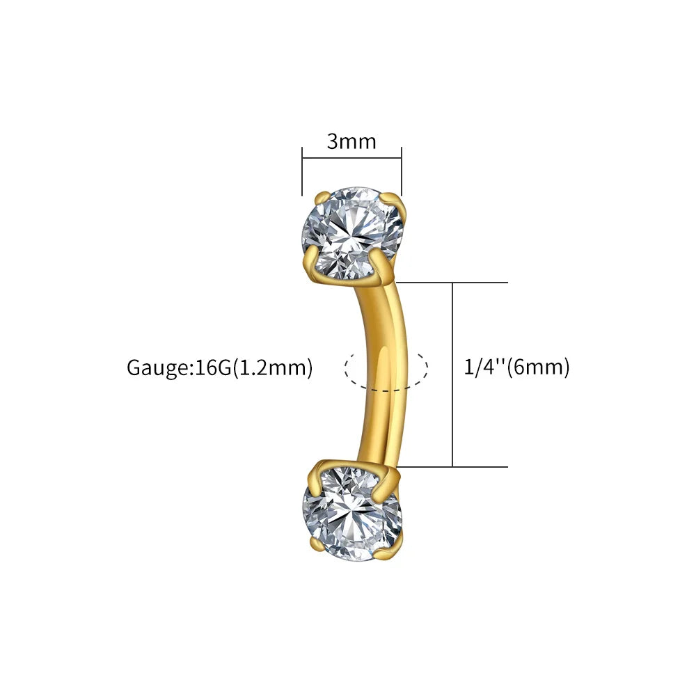 Right Grand ASTM F136 Titanium 16G CZ Cartilage Helix Daith Rook Earring Eyebrow Curved Barbell Labret Lip Piercing Body Jewelry