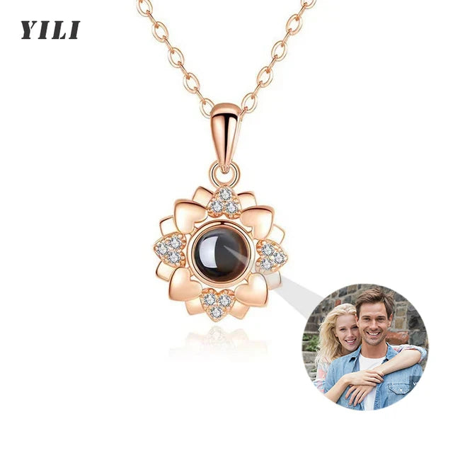 Custom Photo Necklace Projection Necklace with Picture I Love You 100 Languages Personalized Necklace Jewelry Gifts for Women
