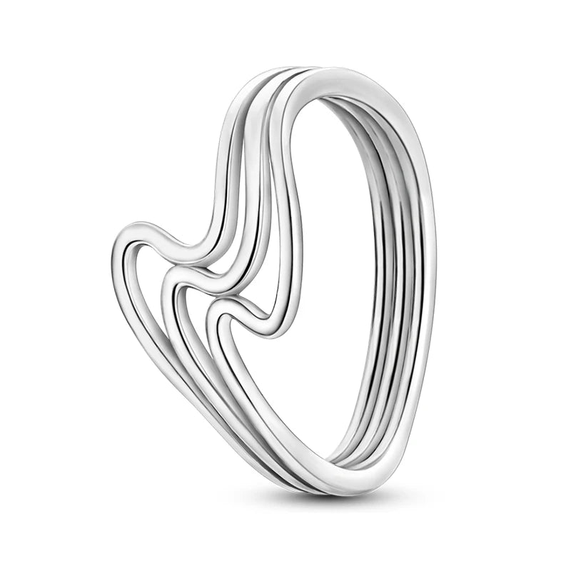 Women's 925 Sterling Silver Geometric Overlapping Zircon Classic Design Rings Anniversary Birthday Engagement Fine Jewelry