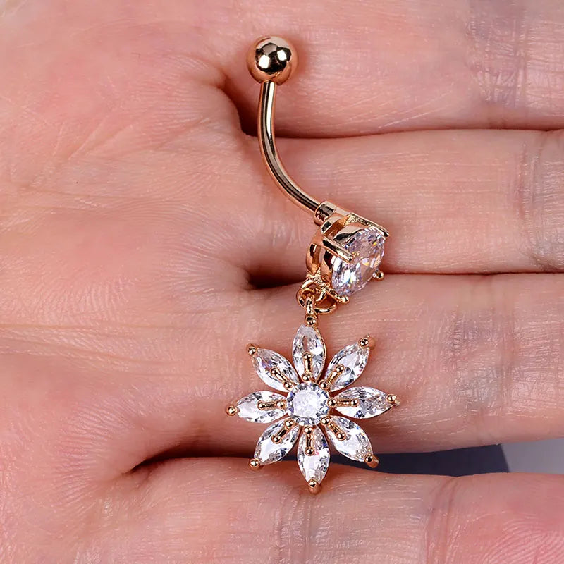 1PC Women Fashion Stainless Steel Piercing Crystal Butterfly Heart Belly Navel Ring Dangle Personality Body Jewelry Accessories